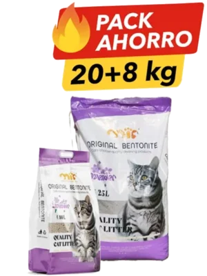 Pack ahorro MIP 16kg, 2 bolsas de arena sanitaria aglomerante lavanda para gatos. Control de olores, bajo polvo y máxima absorción.