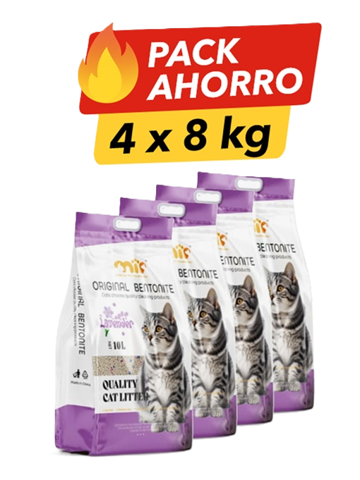 32 kg 3-4 Pack Ahorro Arena Sanitaria MIP Lavanda 32kg | Bentonita Aglutinante